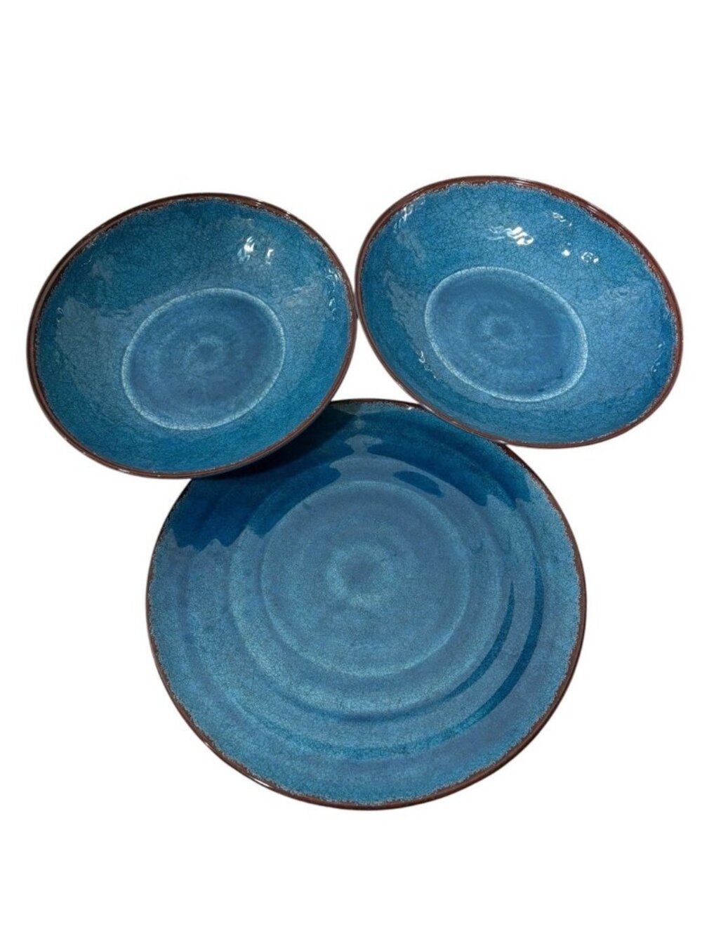 Le Cadeaux Set of 3 Melamine 12" Platter & 2 Serving Bowls Antiqua Blue